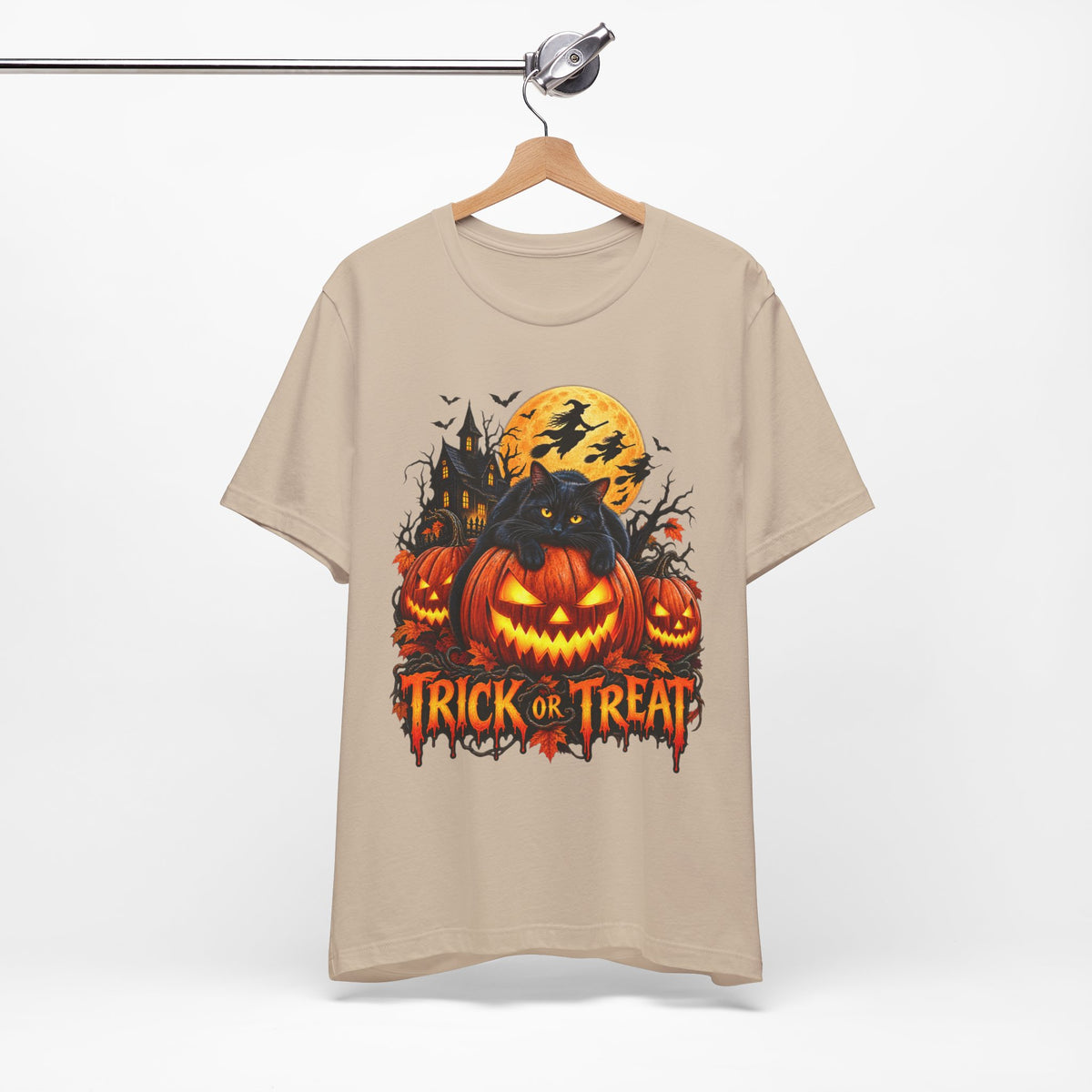 Trick or Treat Jack-O'-Lanterns Pumpkin Cat T-Shirt | Halloween Tee, Spooky Haunted Moon