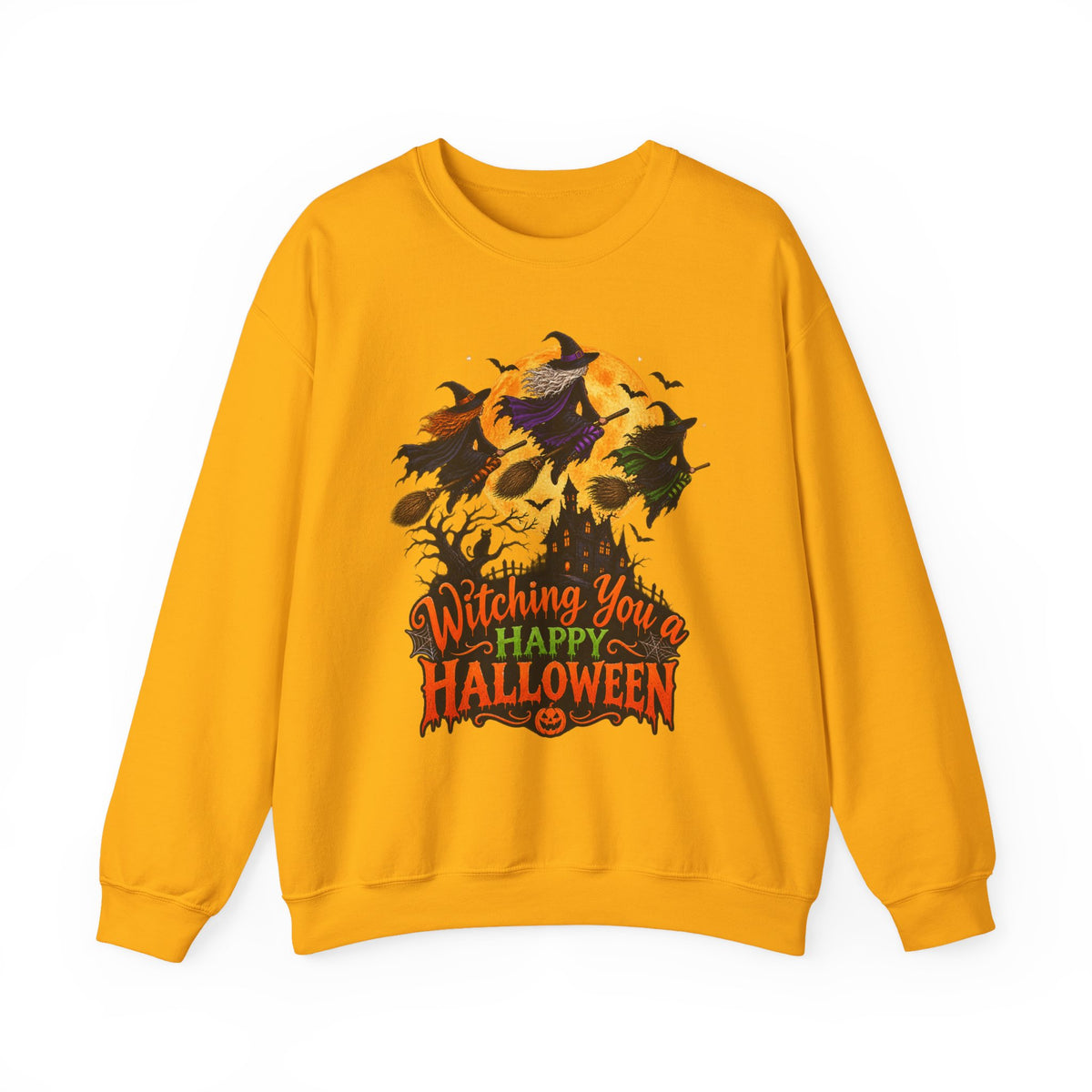 Witching You a Happy Halloween Crewneck Sweatshirt | Halloween Skull Moon Design