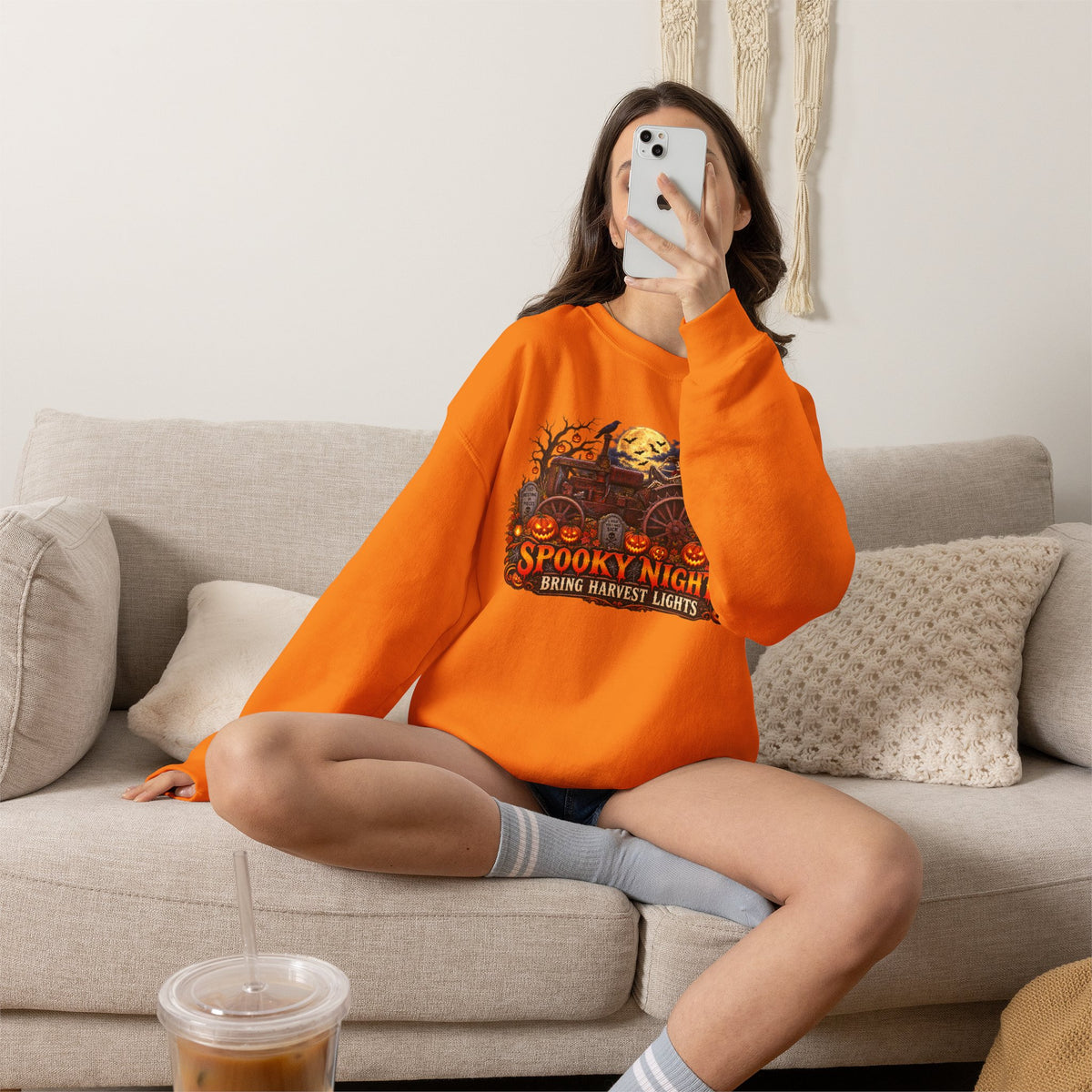 Spooky Nights Harvest Lights sweatshirt | Halloween pumpkin moon crewneck