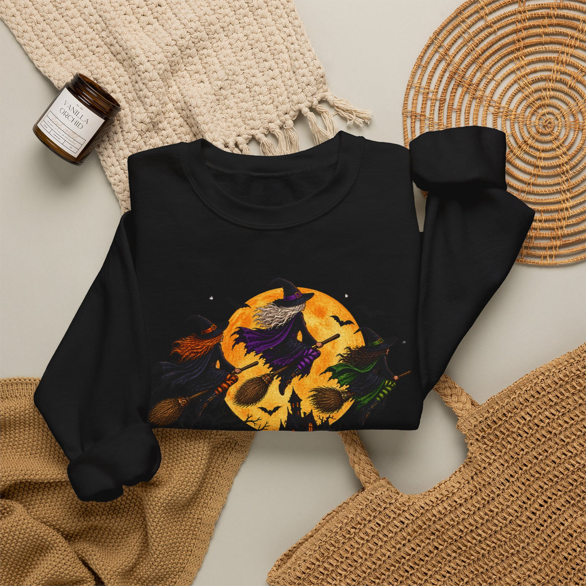 Witching You a Happy Halloween Crewneck Sweatshirt | Halloween Skull Moon Design