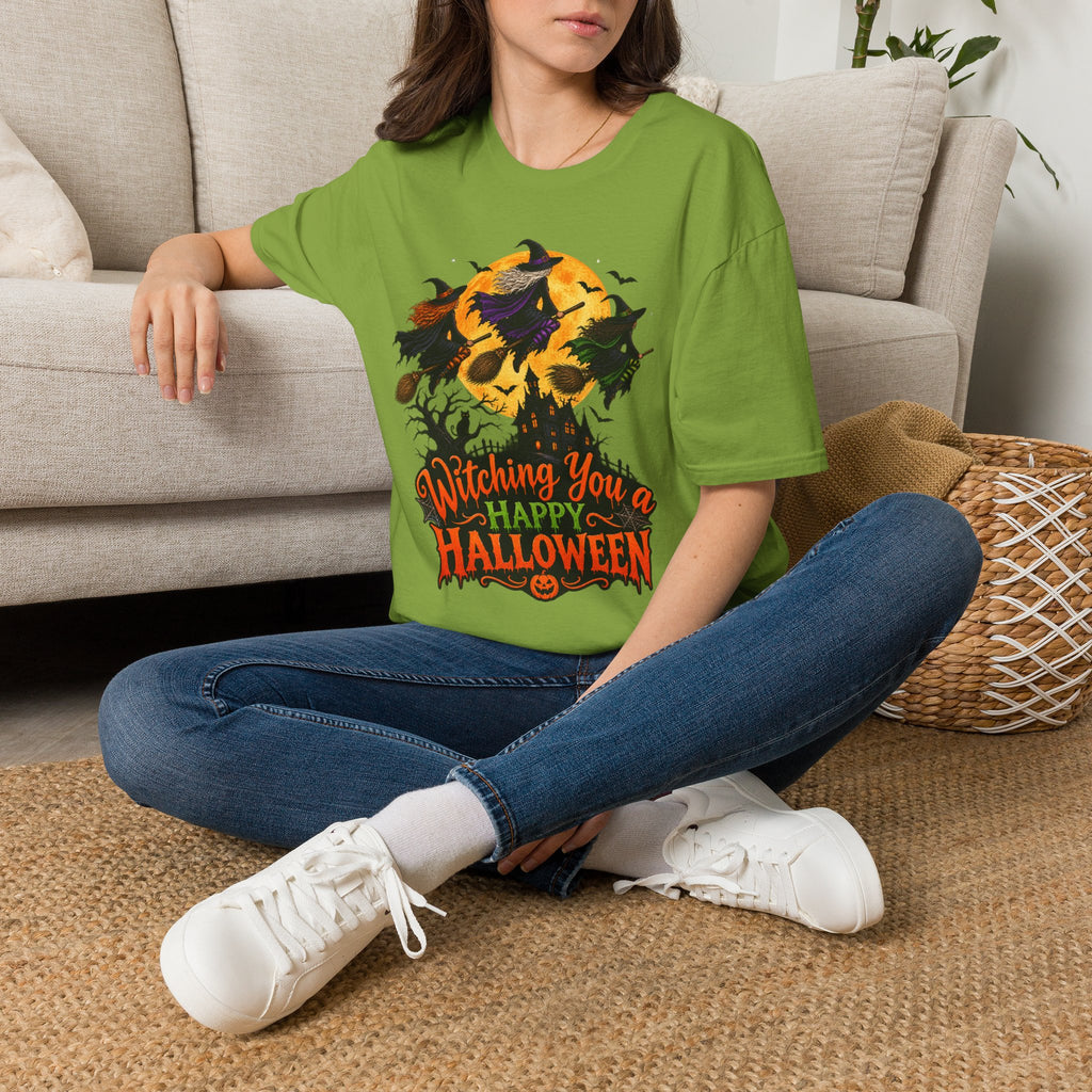 Witching You a Happy Halloween T-Shirt | Witch, Bats, Pumpkin, Moon