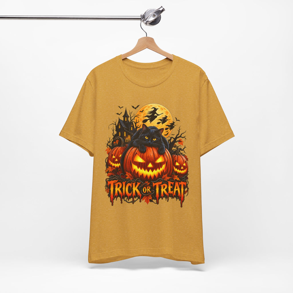 Trick or Treat Jack-O'-Lanterns Pumpkin Cat T-Shirt | Halloween Tee, Spooky Haunted Moon