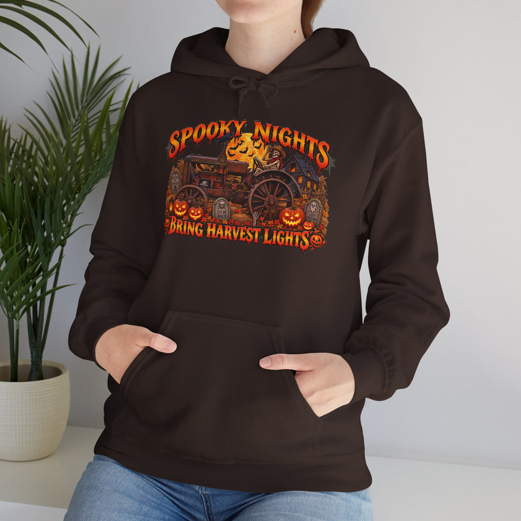 Spooky Nights Bring Harvest Lights Hoodie | Halloween Pumpkin Wagon Sweatshirt