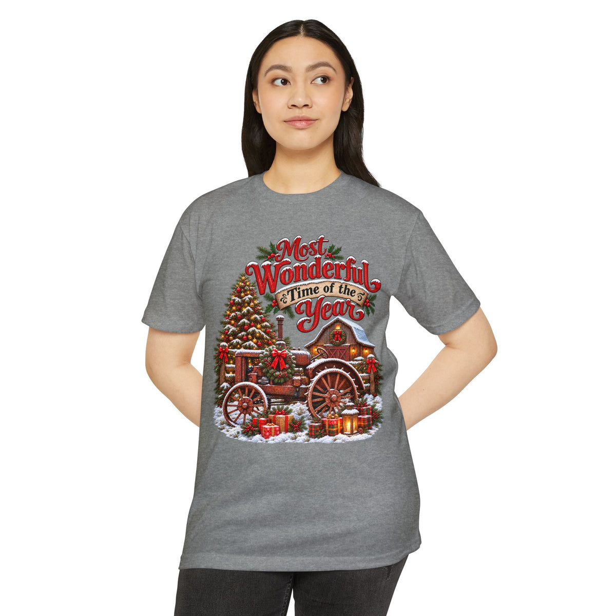 Most Wonderful Time of the Year Christmas T-Shirt | Vintage Holiday Wagon Design