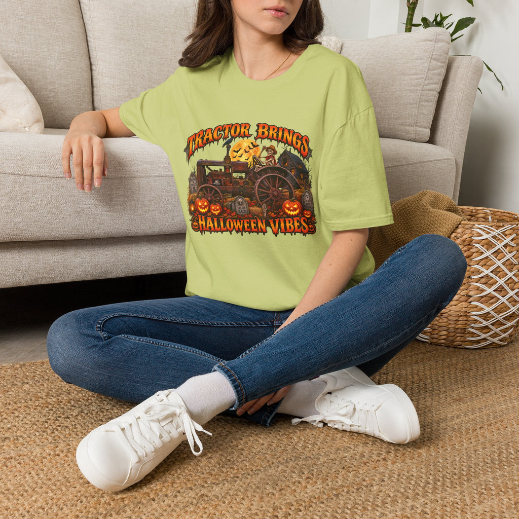 Tractor Brings Halloween Vibes T-Shirt | Pumpkin Farm Tractor Halloween Tee