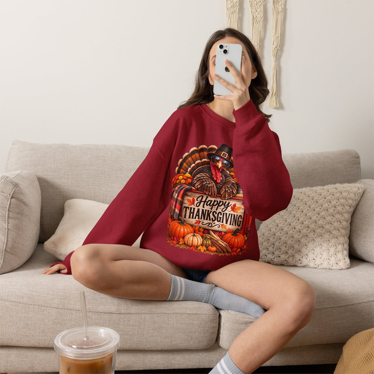 Happy Thanksgiving Turkey Sweatshirt — Fall Pumpkin Harvest Crewneck