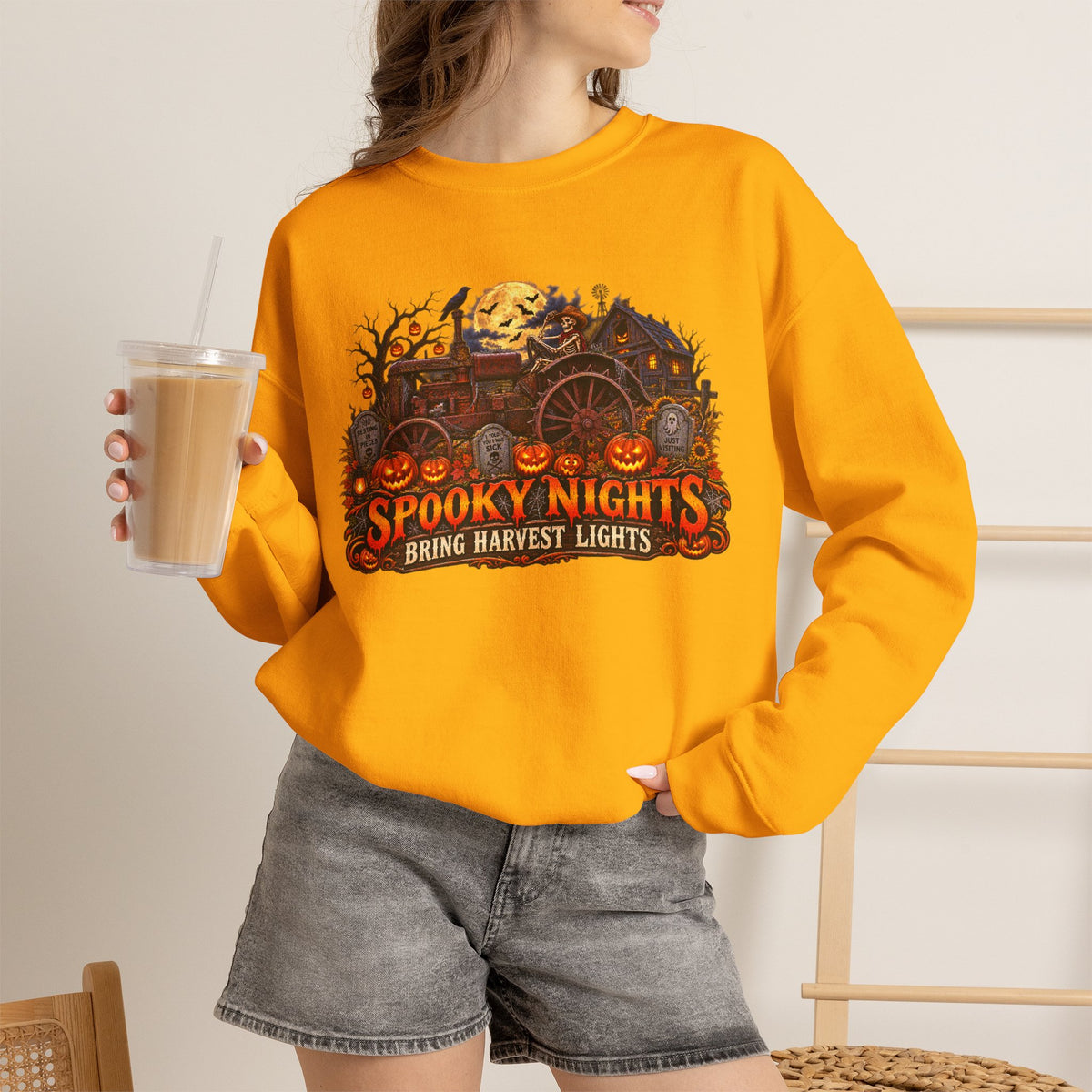 Spooky Nights Harvest Lights sweatshirt | Halloween pumpkin moon crewneck