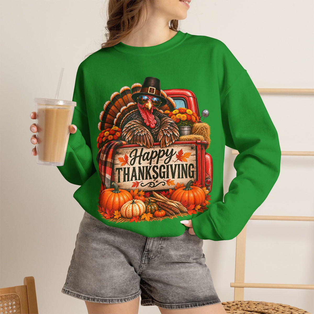 Happy Thanksgiving Turkey Sweatshirt — Fall Pumpkin Harvest Crewneck