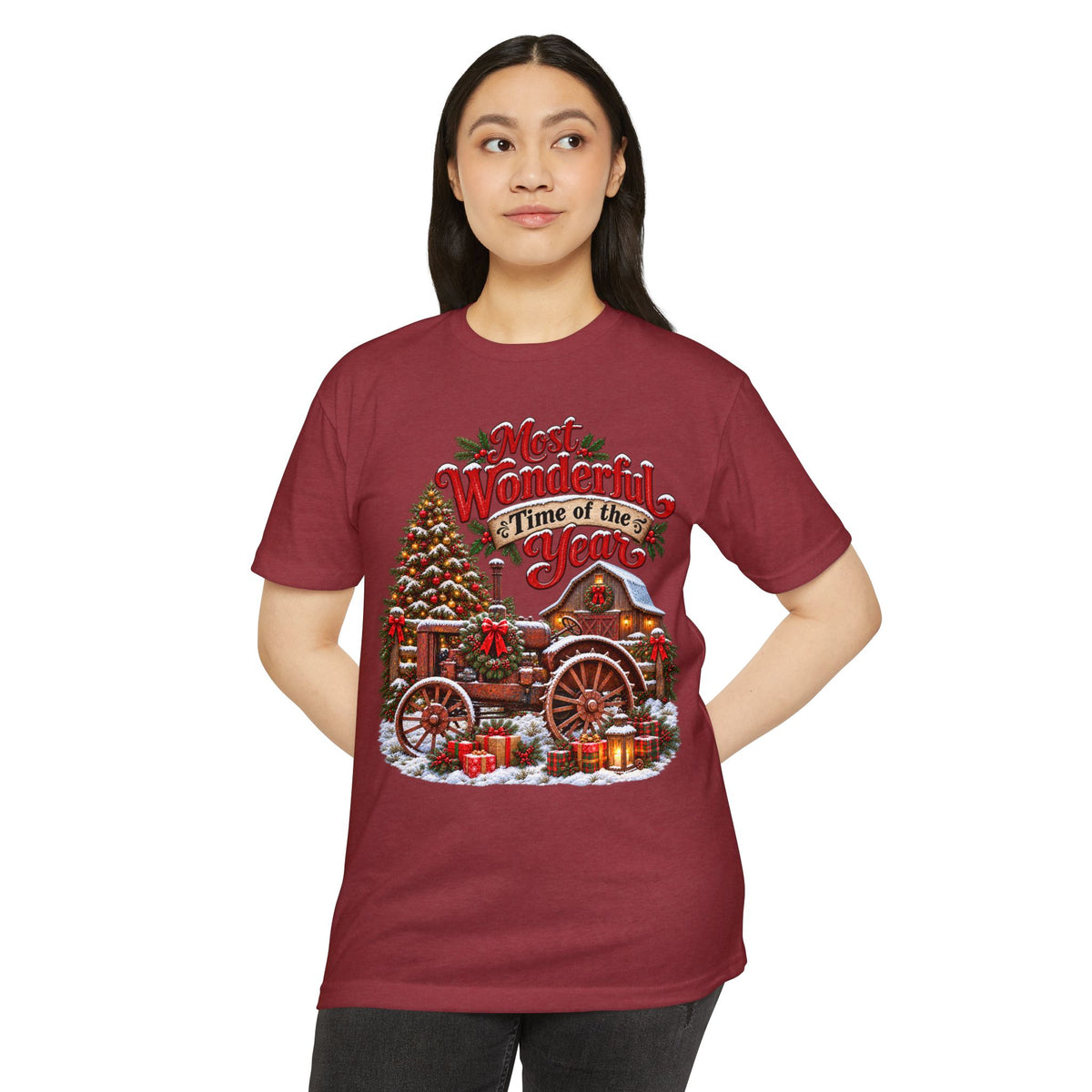 Most Wonderful Time of the Year Christmas T-Shirt | Vintage Holiday Wagon Design