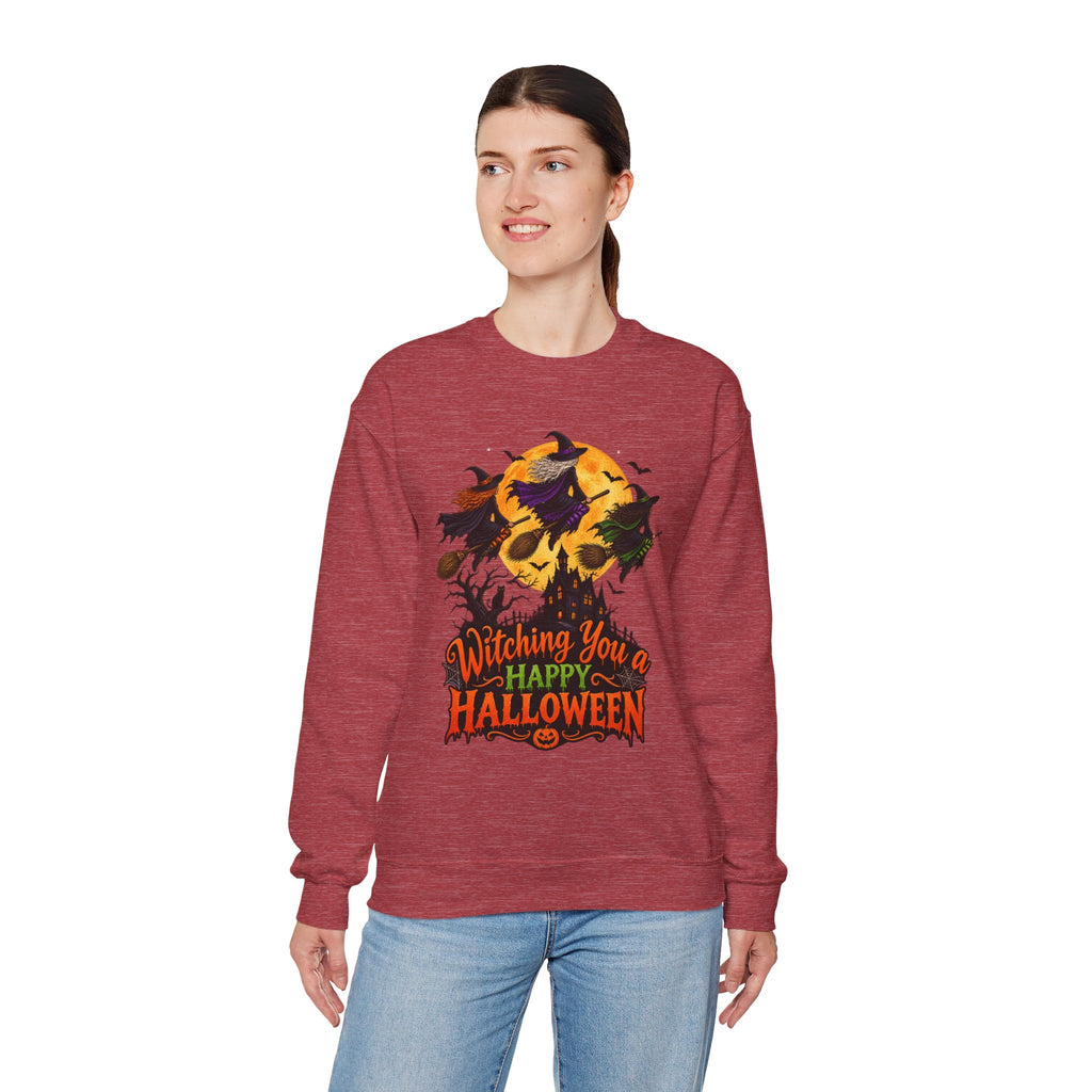 Witching You a Happy Halloween Crewneck Sweatshirt | Halloween Skull Moon Design