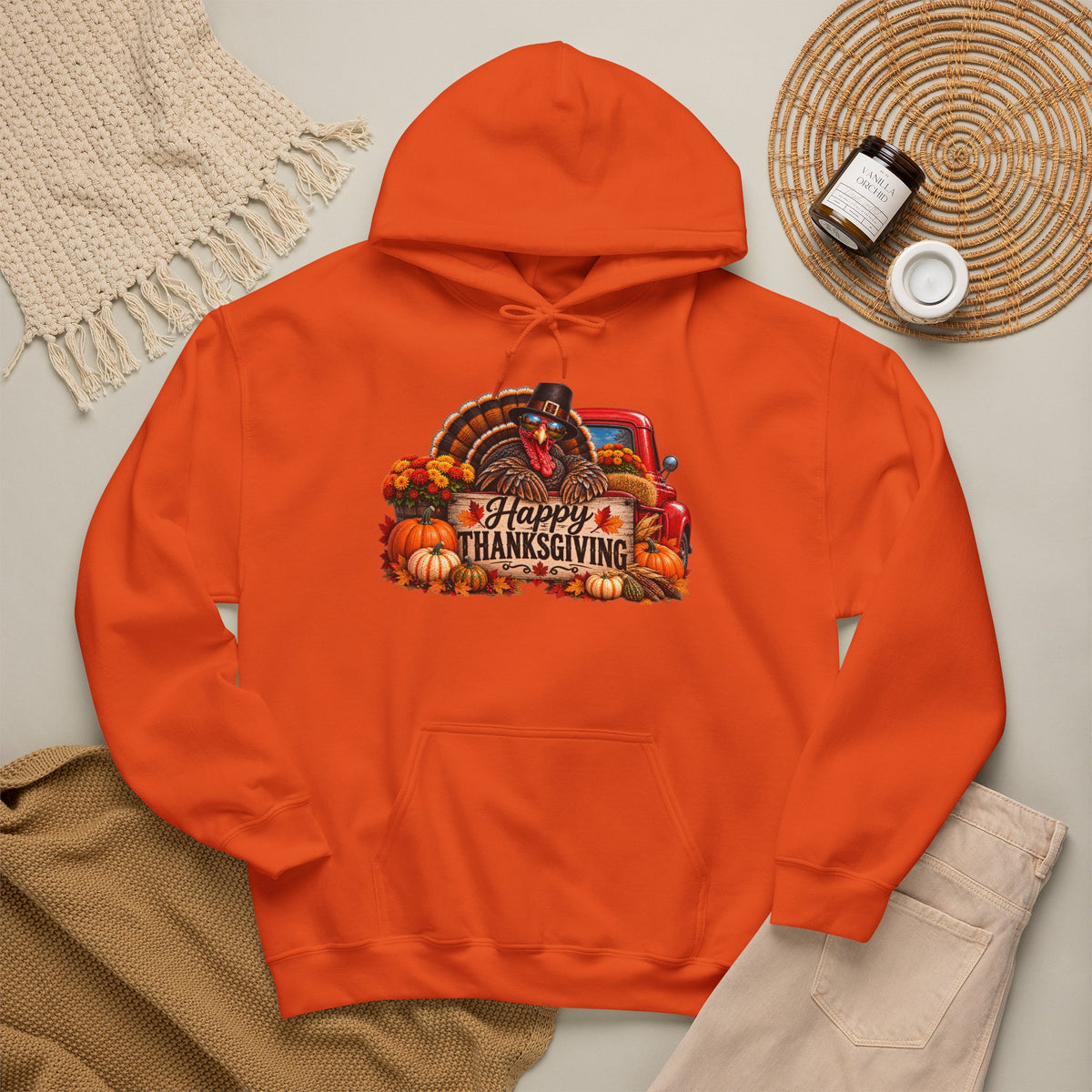 Thanksgiving Vintage Truck Hoodie – Happy Thanksgiving Fall Harvest Sweatshirt