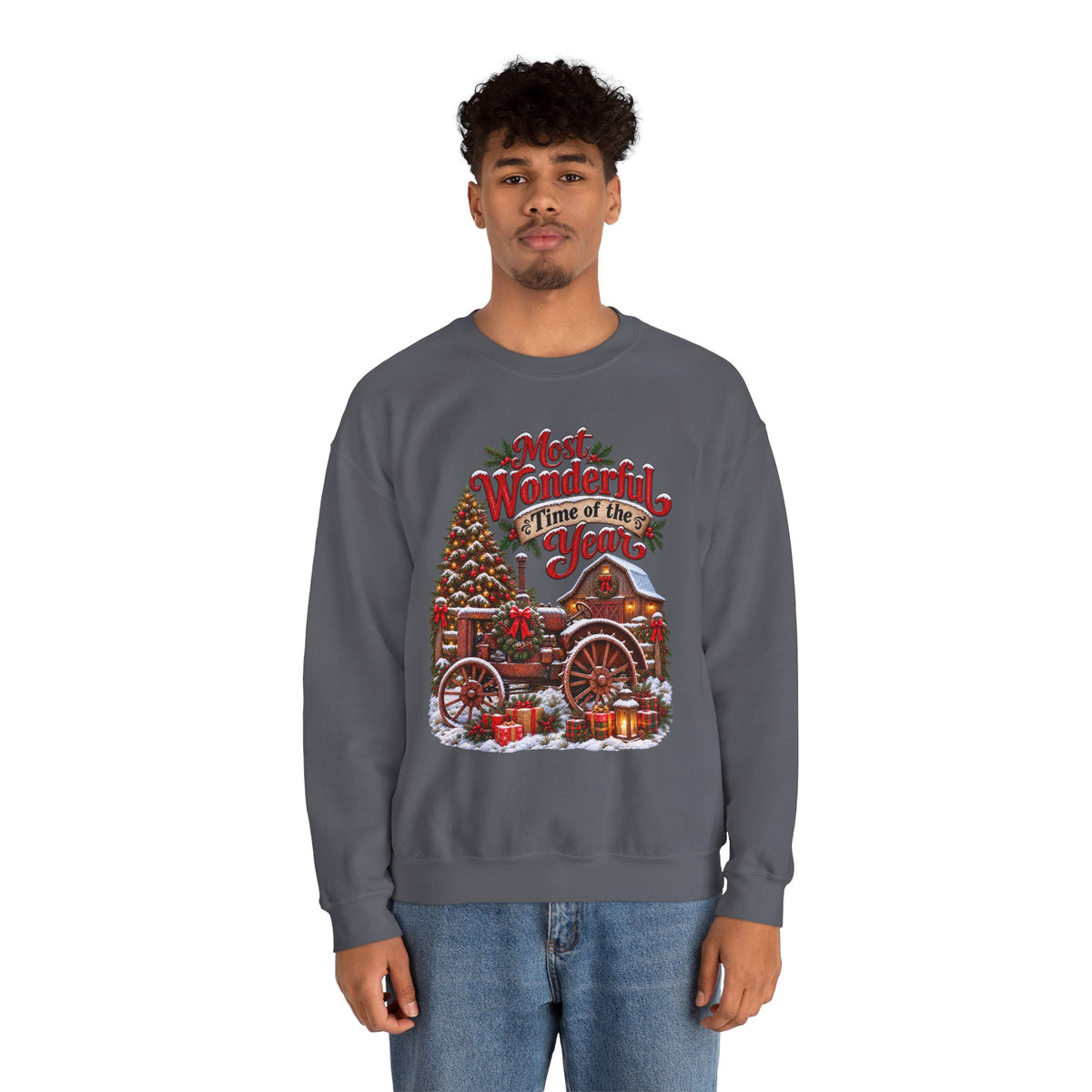 Most Wonderful Time of the Year Sweatshirt | Christmas Vintage Wagon Tree Design