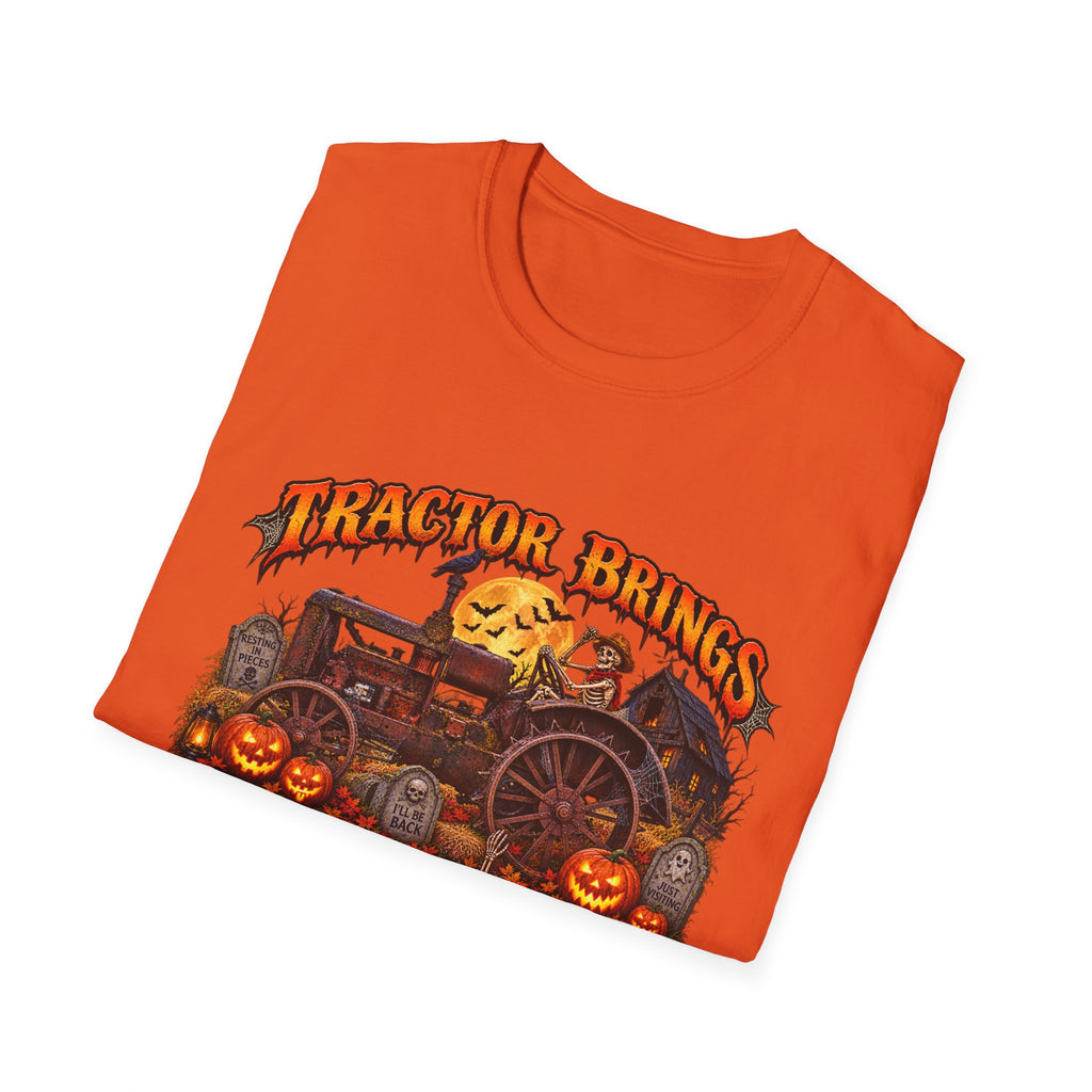 Tractor Brings Halloween Vibes T-Shirt | Pumpkin Farm Tractor Halloween Tee