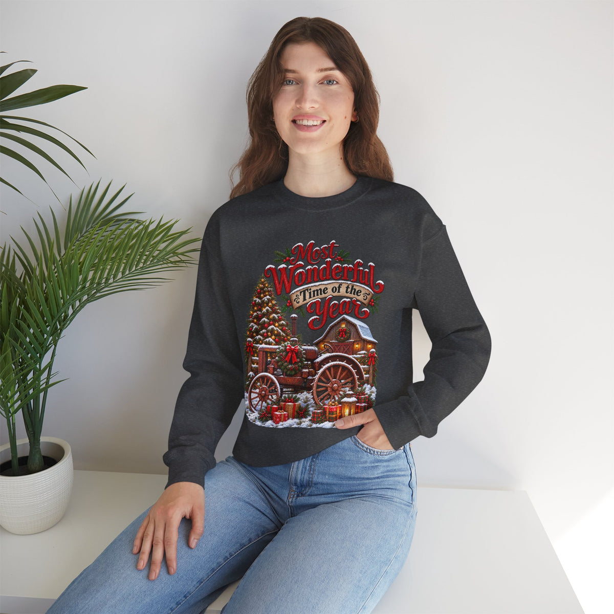 Most Wonderful Time of the Year Sweatshirt | Christmas Vintage Wagon Tree Design