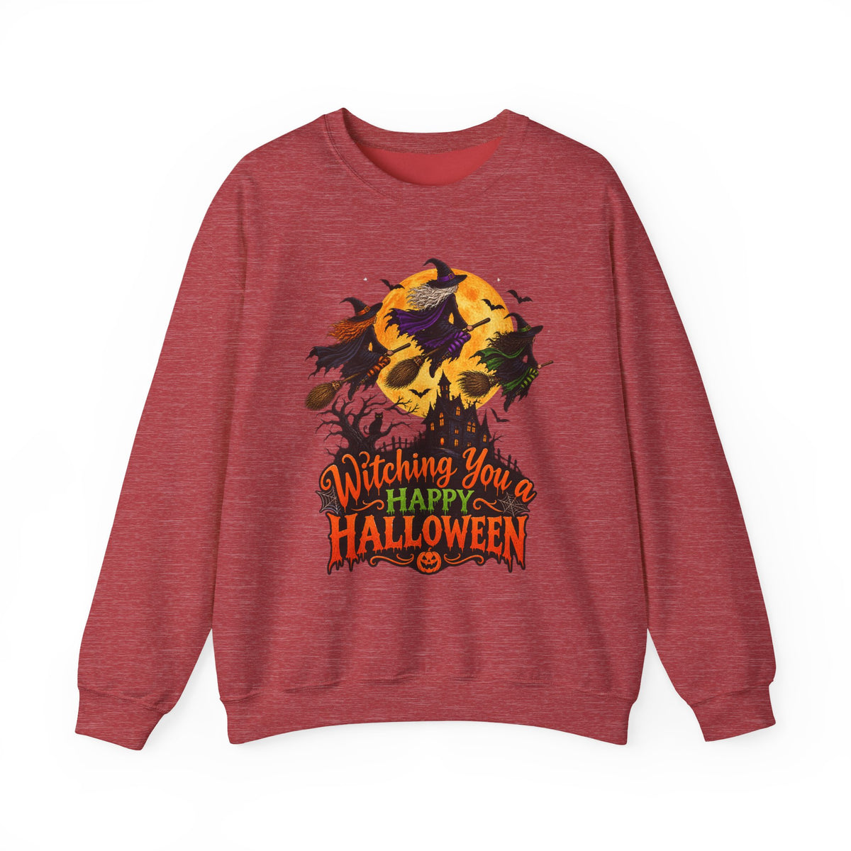 Witching You a Happy Halloween Crewneck Sweatshirt | Halloween Skull Moon Design