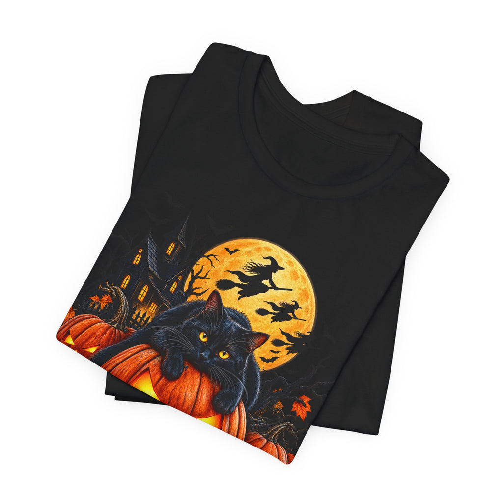 Trick or Treat Jack-O'-Lanterns Pumpkin Cat T-Shirt | Halloween Tee, Spooky Haunted Moon