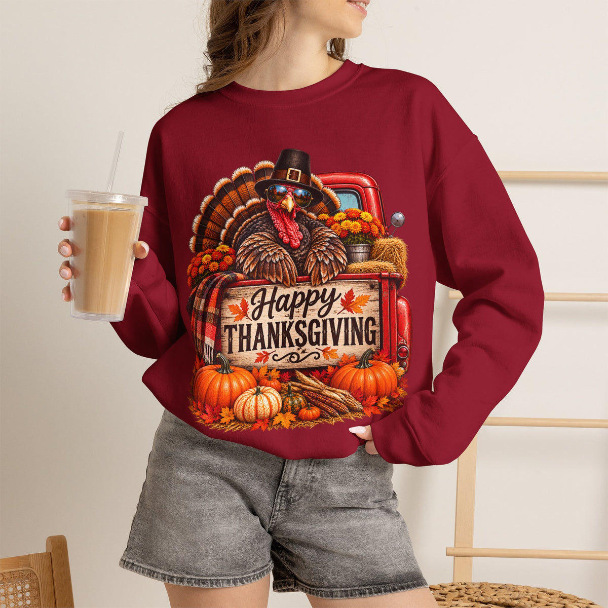 Happy Thanksgiving Turkey Sweatshirt — Fall Pumpkin Harvest Crewneck
