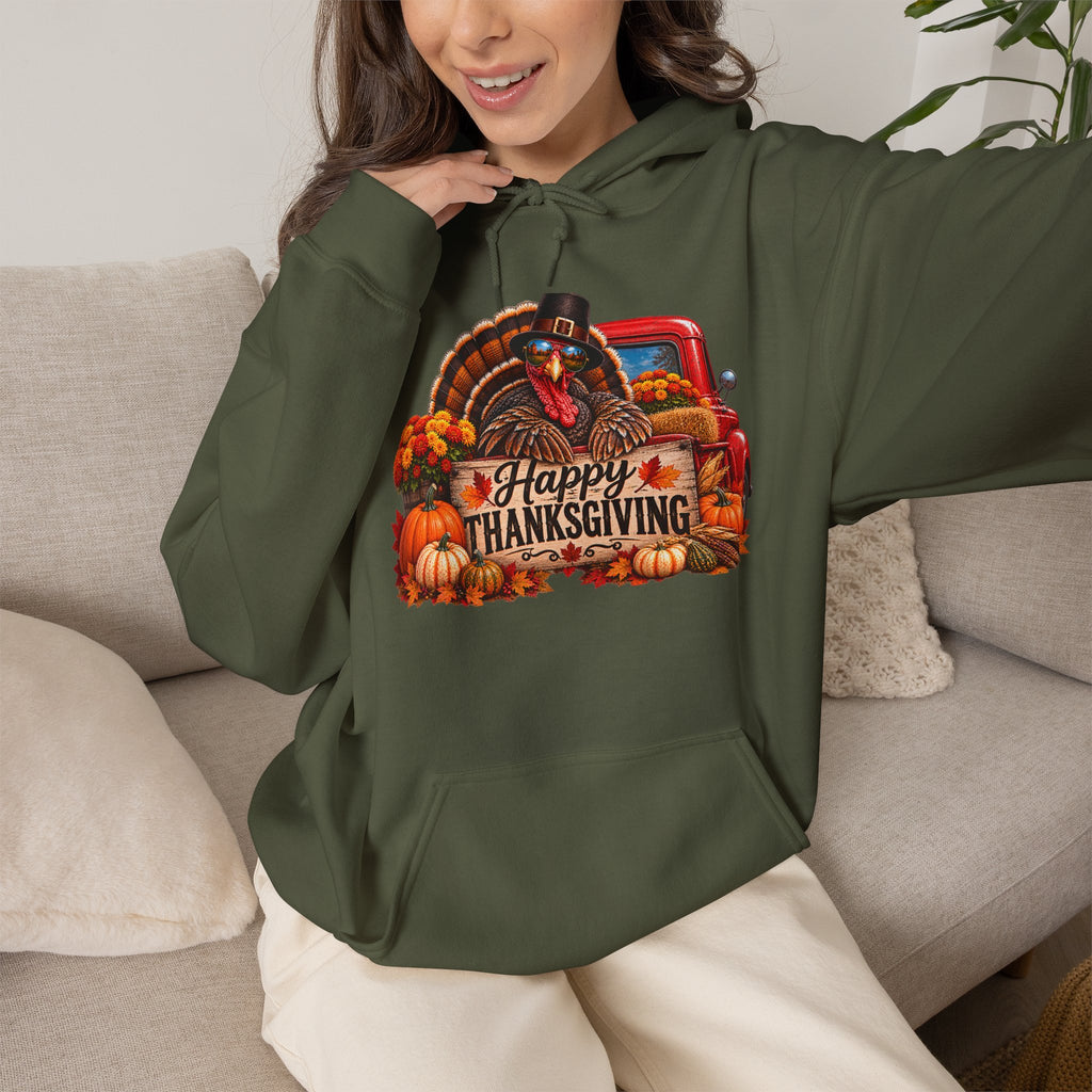 Thanksgiving Vintage Truck Hoodie – Happy Thanksgiving Fall Harvest Sweatshirt