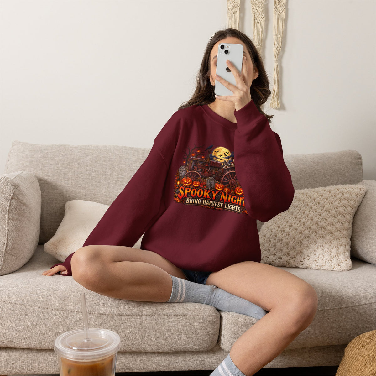 Spooky Nights Harvest Lights sweatshirt | Halloween pumpkin moon crewneck