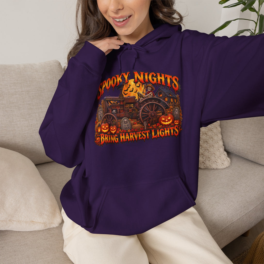 Spooky Nights Bring Harvest Lights Hoodie | Halloween Pumpkin Wagon Sweatshirt