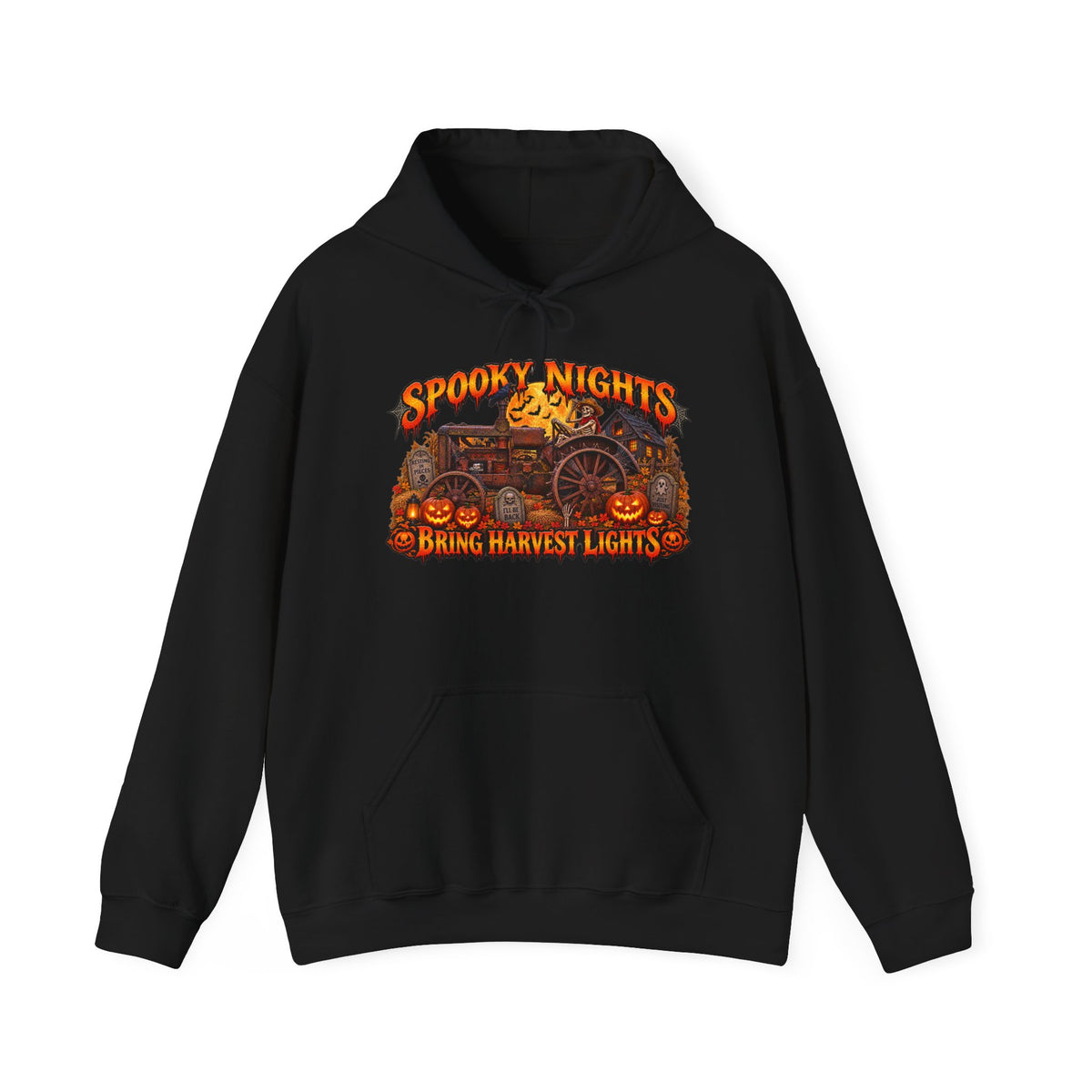 Spooky Nights Bring Harvest Lights Hoodie | Halloween Pumpkin Wagon Sweatshirt