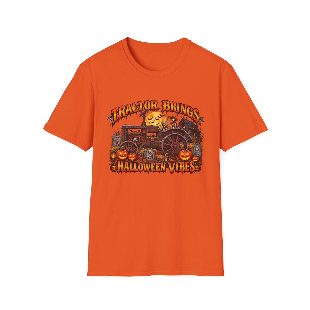 Tractor Brings Halloween Vibes T-Shirt | Pumpkin Farm Tractor Halloween Tee