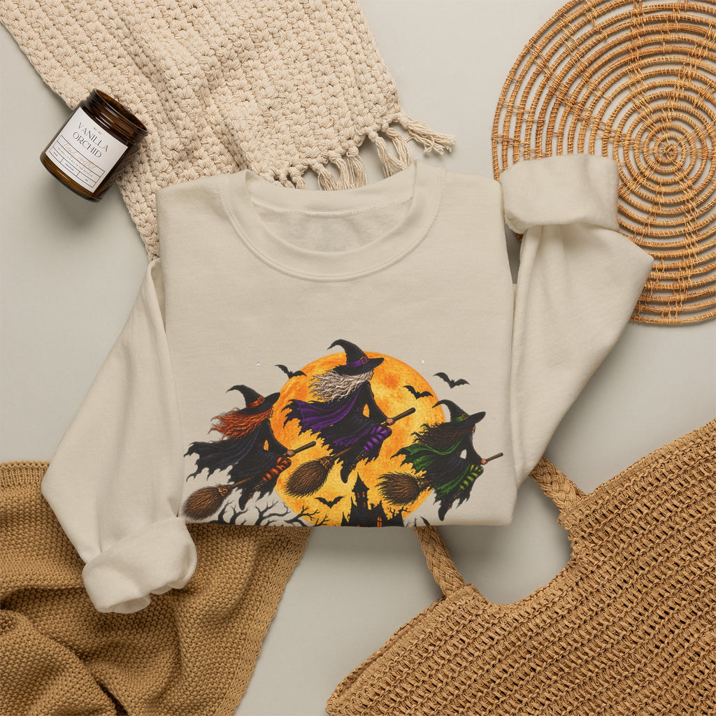 Witching You a Happy Halloween Crewneck Sweatshirt | Halloween Skull Moon Design