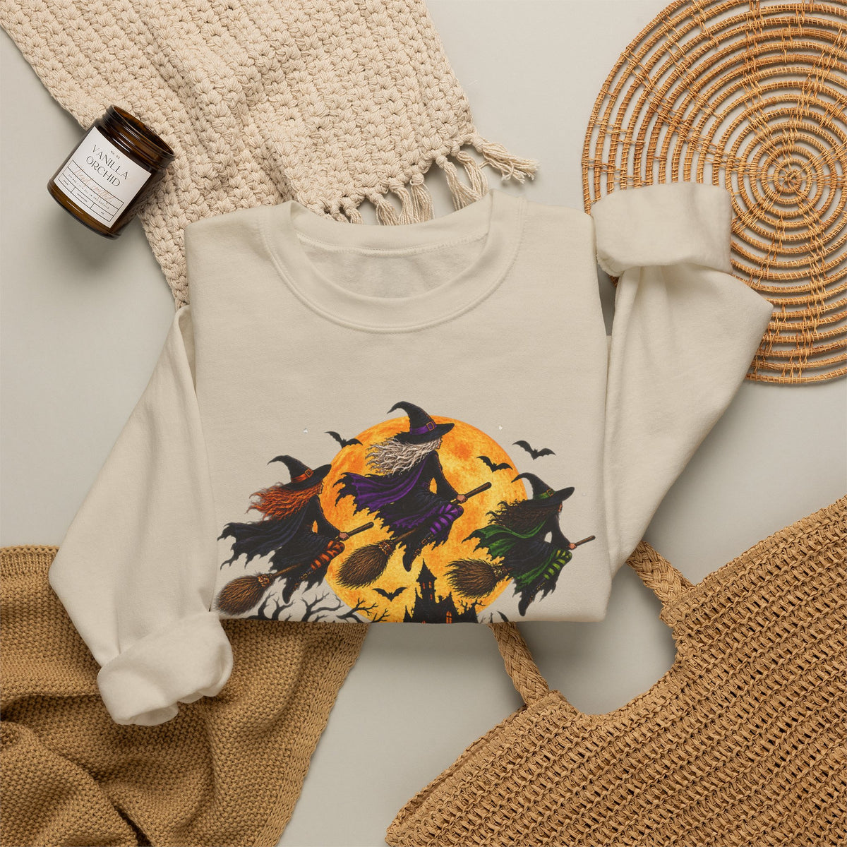 Witching You a Happy Halloween Crewneck Sweatshirt | Halloween Skull Moon Design