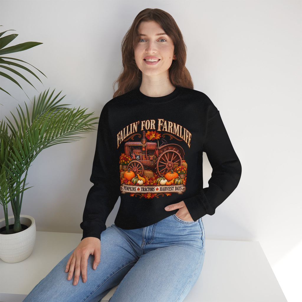 Fallin' for Farm Life Crewneck | Vintage Tractor, Pumpkins, Harvest