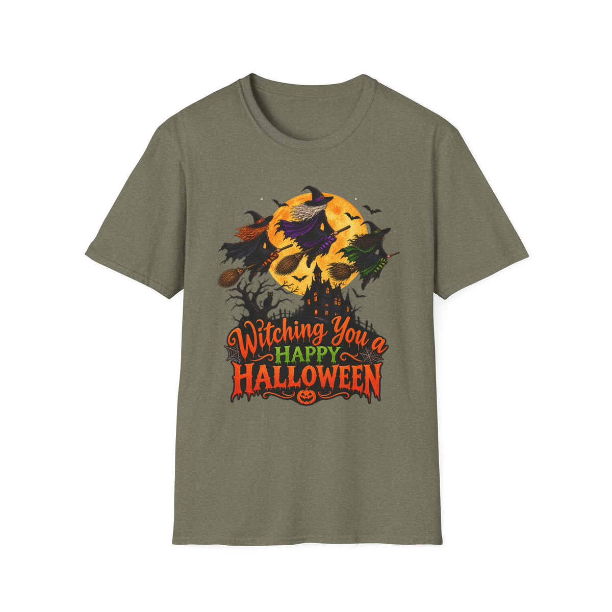 Witching You a Happy Halloween T-Shirt | Witch, Bats, Pumpkin, Moon