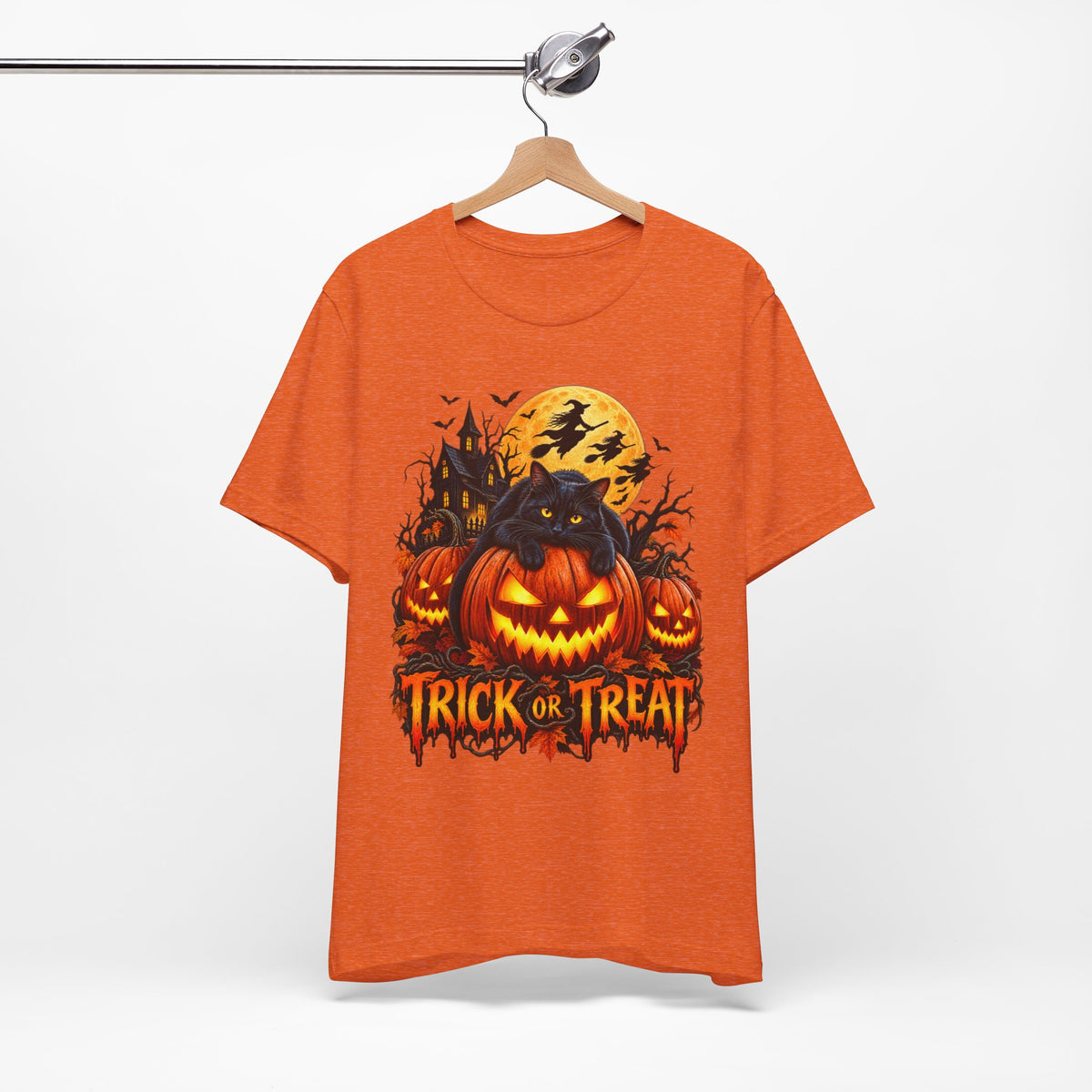 Trick or Treat Jack-O'-Lanterns Pumpkin Cat T-Shirt | Halloween Tee, Spooky Haunted Moon