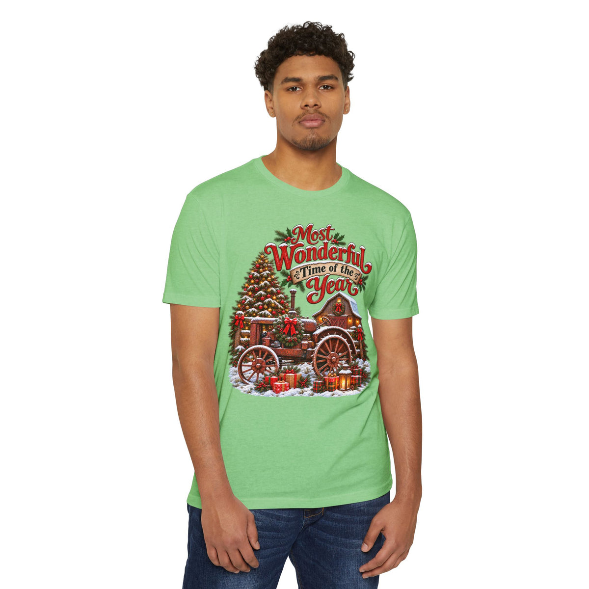 Most Wonderful Time of the Year Christmas T-Shirt | Vintage Holiday Wagon Design