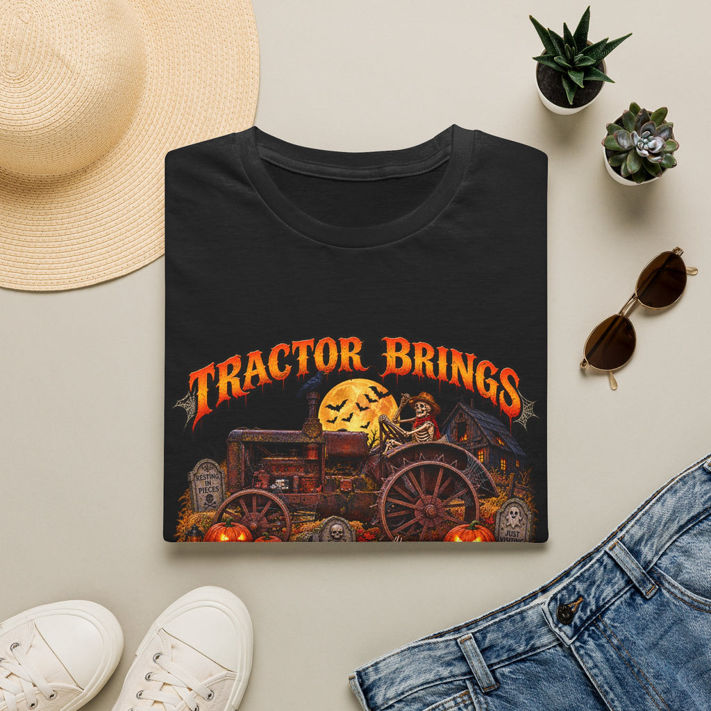 Tractor Brings Halloween Vibes T-Shirt | Pumpkin Farm Tractor Halloween Tee