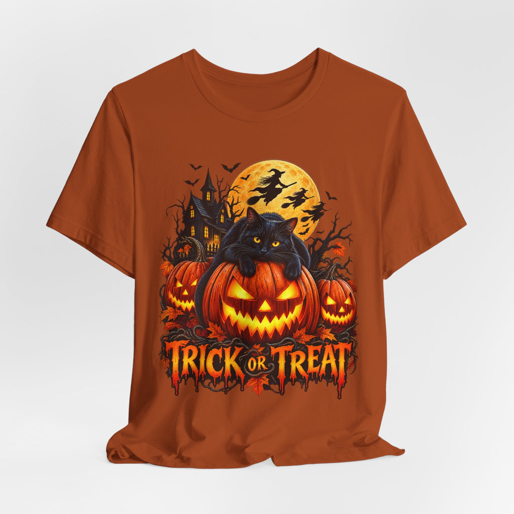 Trick or Treat Jack-O'-Lanterns Pumpkin Cat T-Shirt | Halloween Tee, Spooky Haunted Moon