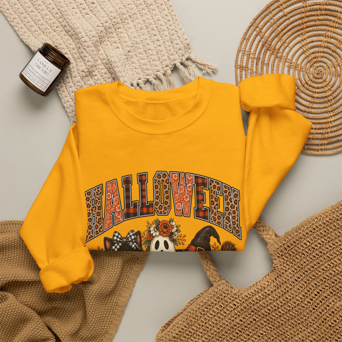 Halloween Vibes Sweatshirt — Cute Ghost & Black Cat Fall Crewneck