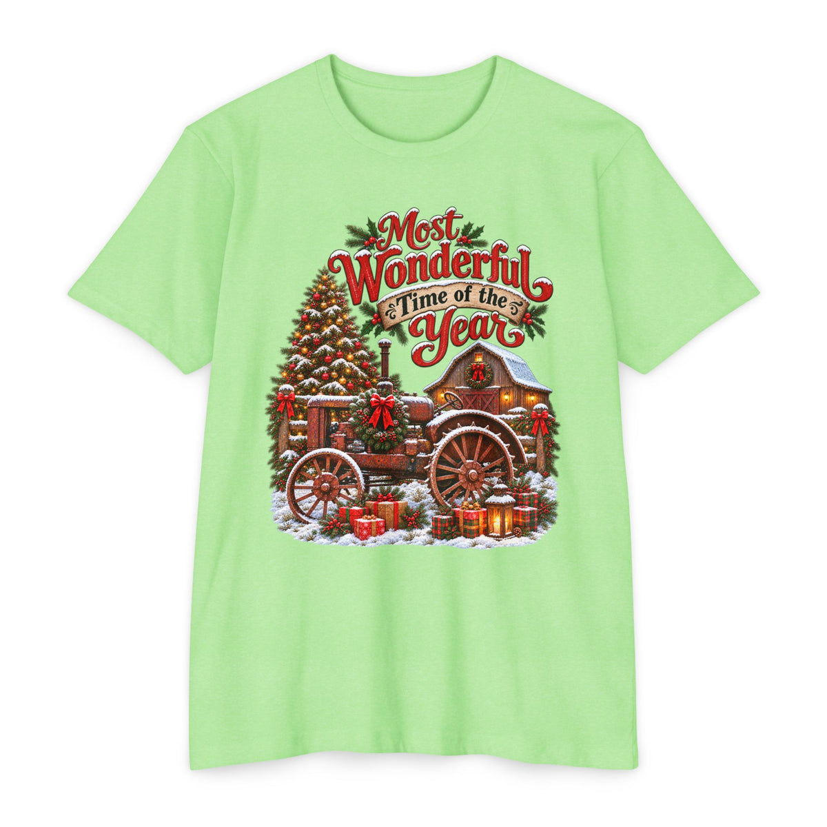 Most Wonderful Time of the Year Christmas T-Shirt | Vintage Holiday Wagon Design