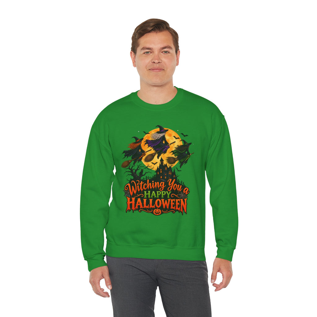 Witching You a Happy Halloween Crewneck Sweatshirt | Halloween Skull Moon Design