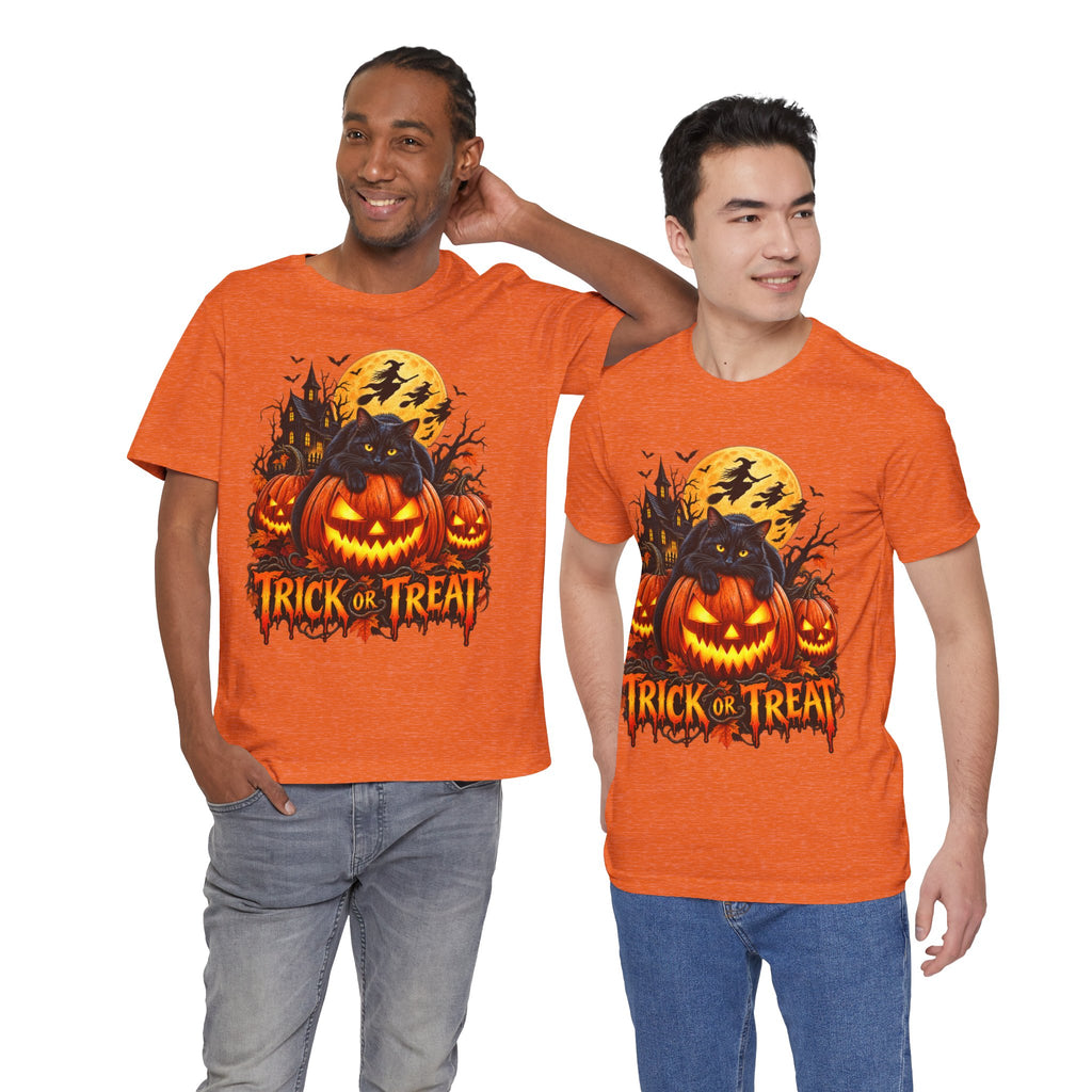 Trick or Treat Jack-O'-Lanterns Pumpkin Cat T-Shirt | Halloween Tee, Spooky Haunted Moon