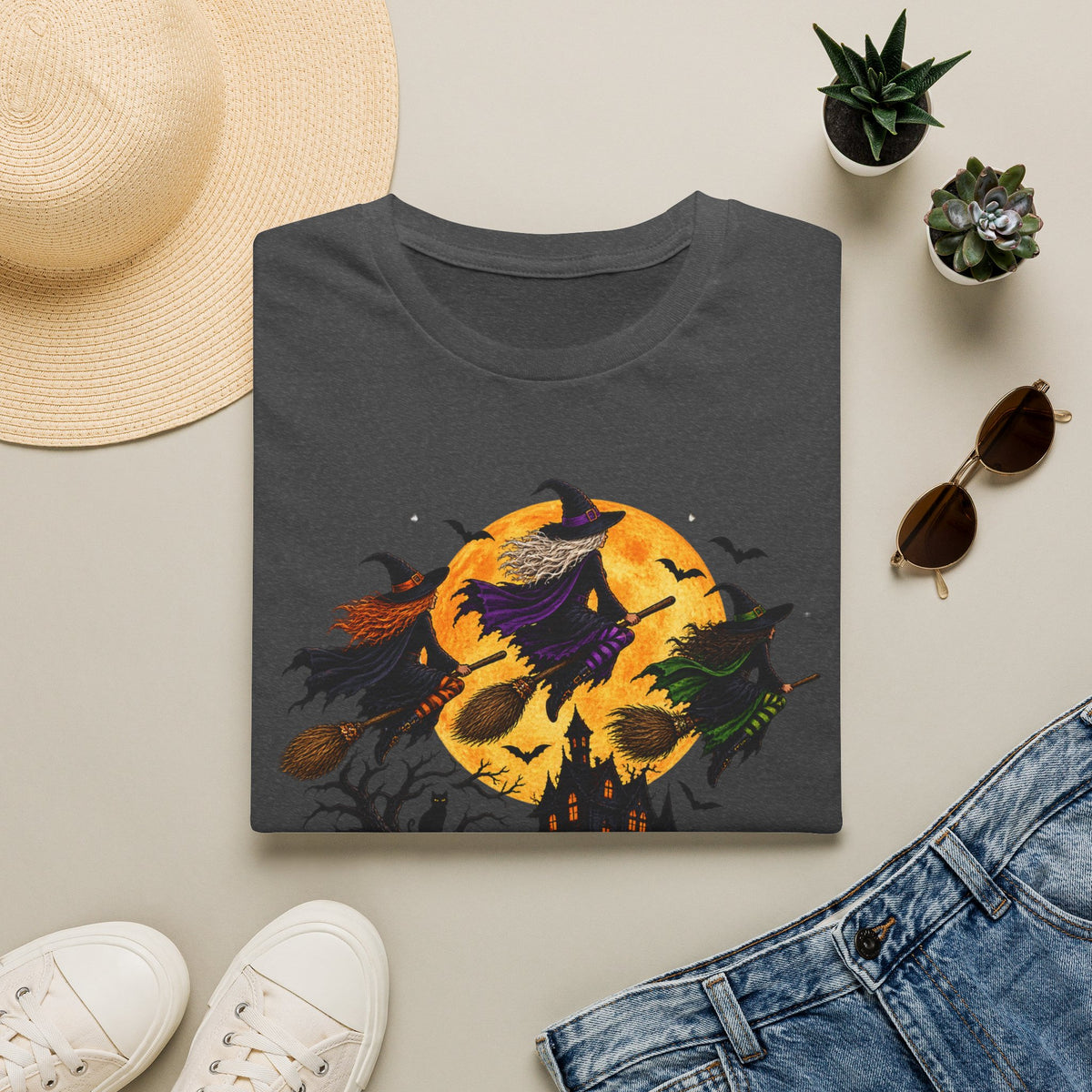 Witching You a Happy Halloween T-Shirt | Witch, Bats, Pumpkin, Moon