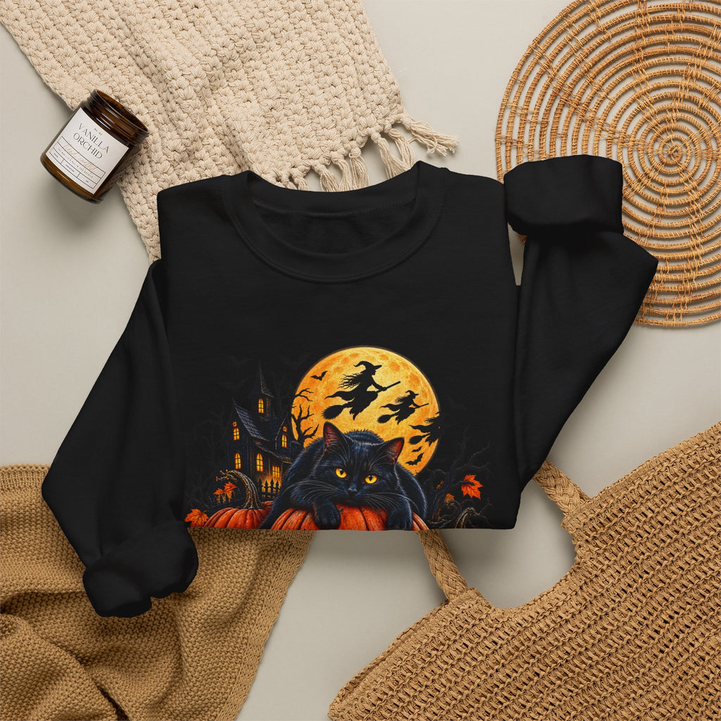 Trick or Treat Pumpkin Cat Sweatshirt | Halloween Jack-O'-Lantern Crewneck