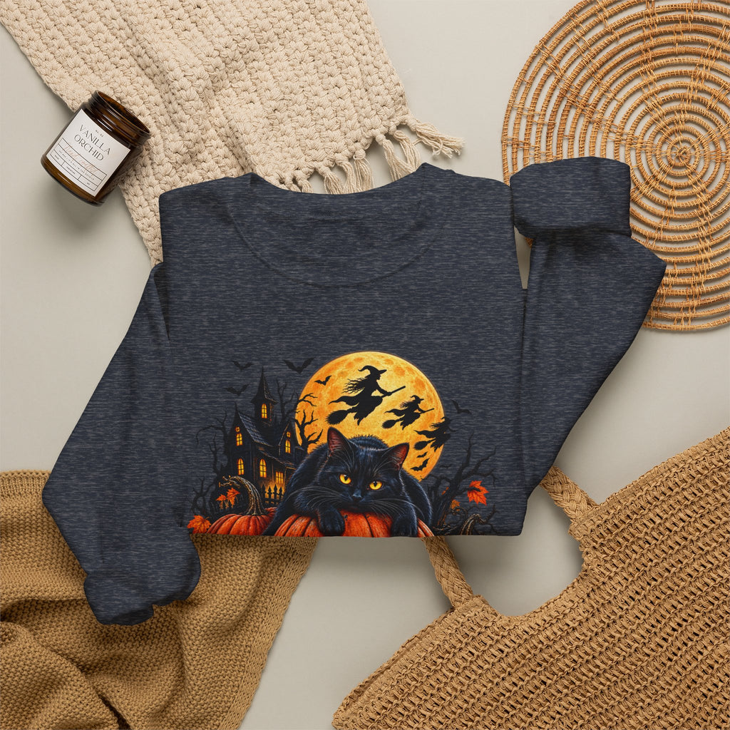 Trick or Treat Pumpkin Cat Sweatshirt | Halloween Jack-O'-Lantern Crewneck