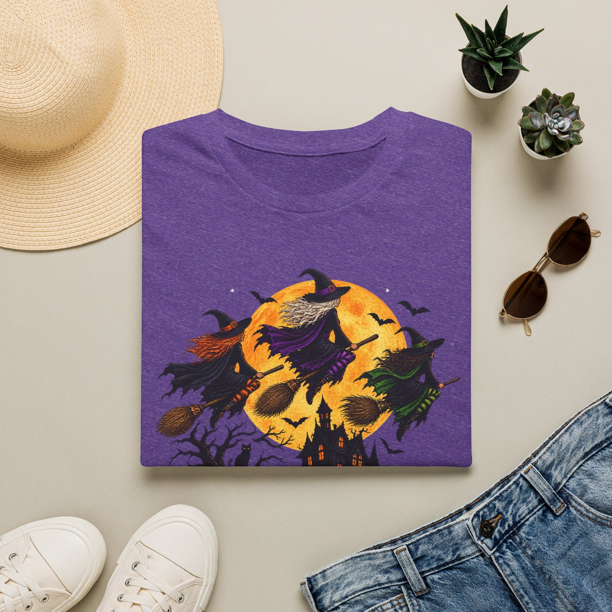 Witching You a Happy Halloween T-Shirt | Witch, Bats, Pumpkin, Moon