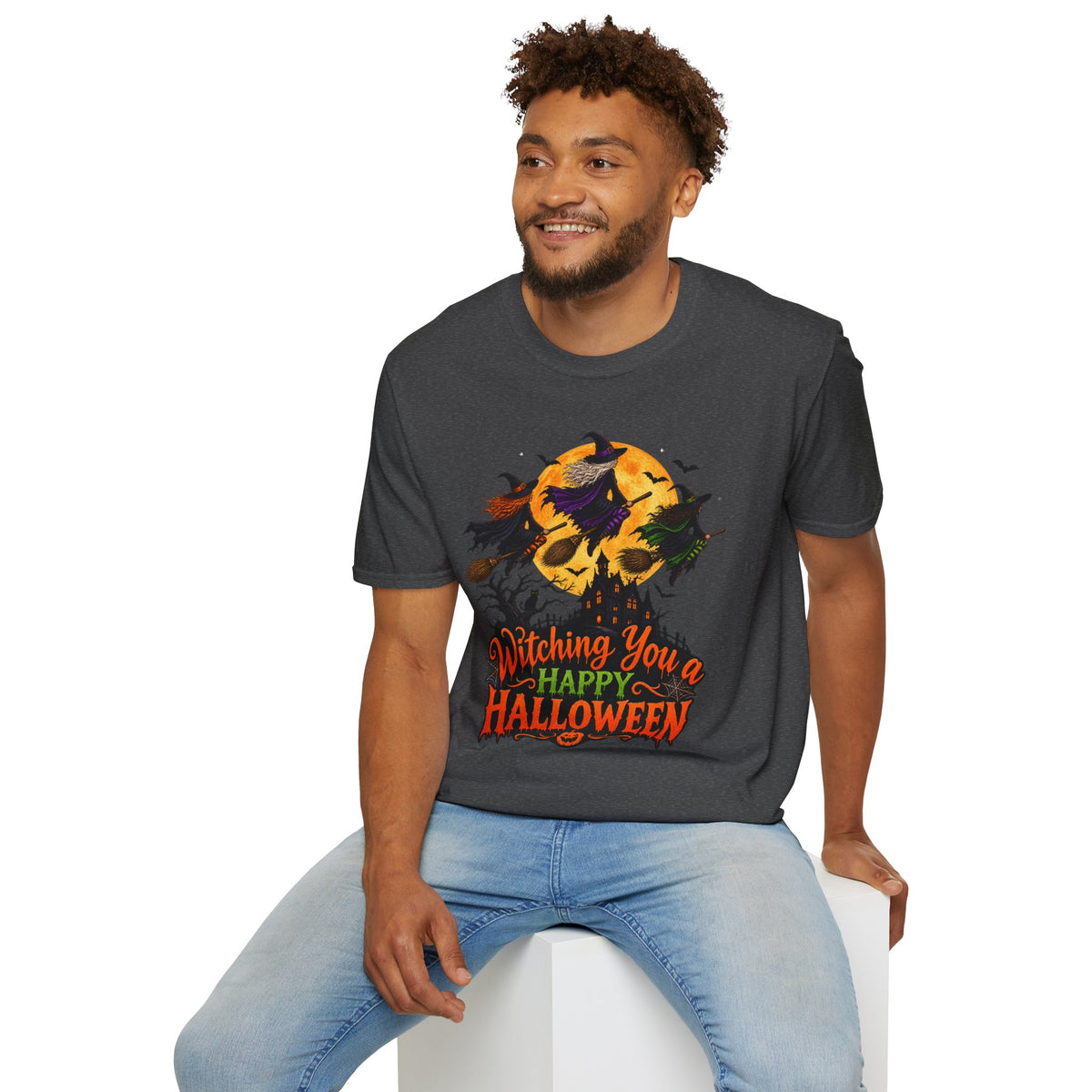 Witching You a Happy Halloween T-Shirt | Witch, Bats, Pumpkin, Moon
