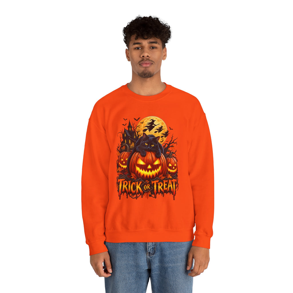 Trick or Treat Pumpkin Cat Sweatshirt | Halloween Jack-O'-Lantern Crewneck