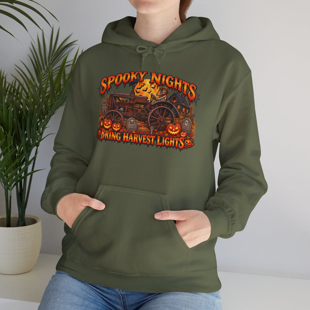 Spooky Nights Bring Harvest Lights Hoodie | Halloween Pumpkin Wagon Sweatshirt