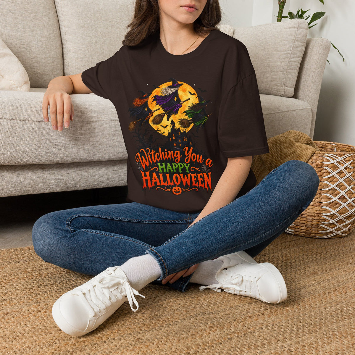Witching You a Happy Halloween T-Shirt | Witch, Bats, Pumpkin, Moon