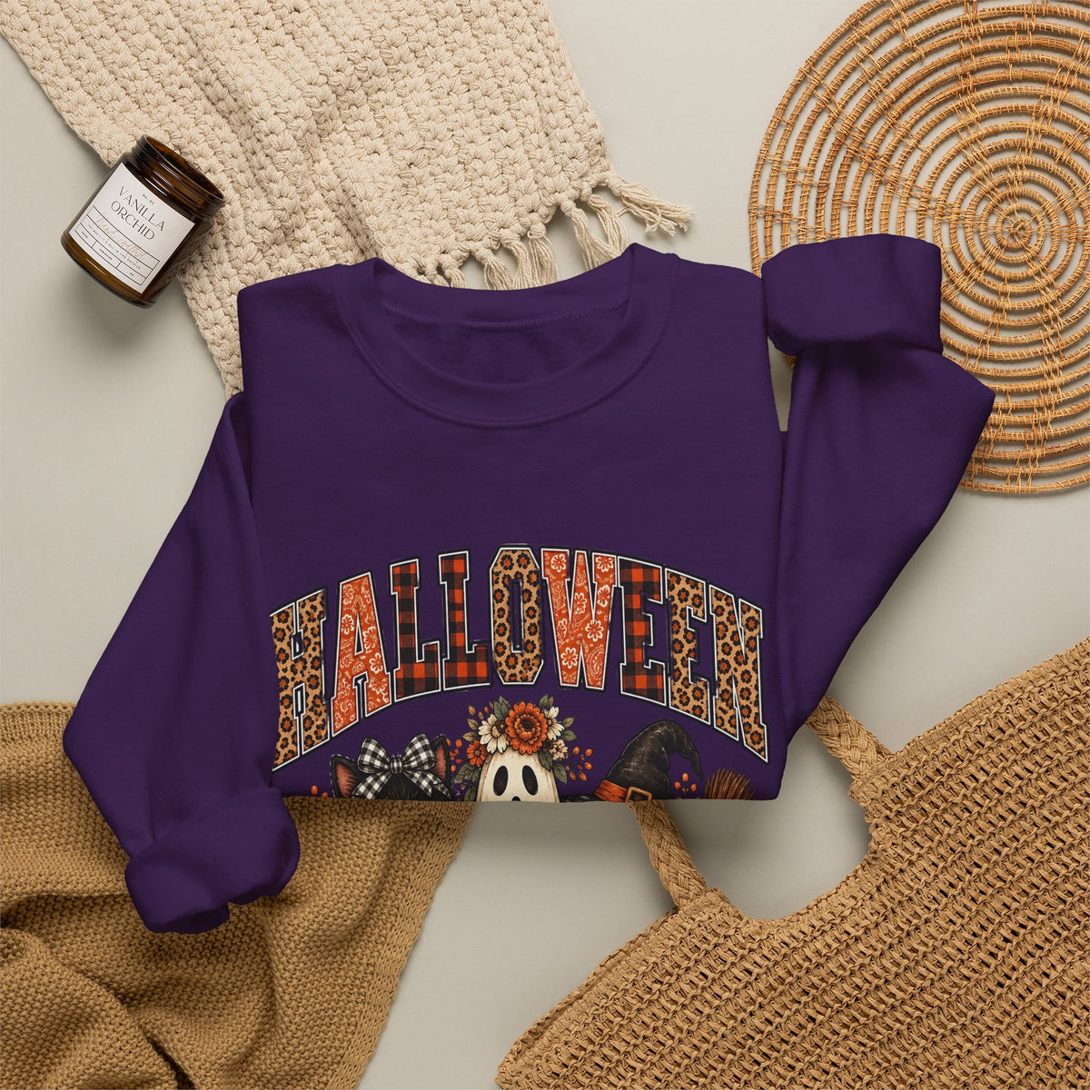Halloween Vibes Sweatshirt — Cute Ghost & Black Cat Fall Crewneck