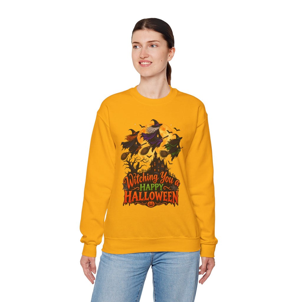 Witching You a Happy Halloween Crewneck Sweatshirt | Halloween Skull Moon Design