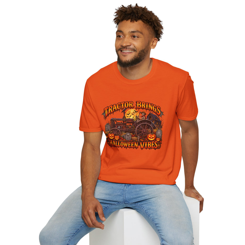 Tractor Brings Halloween Vibes T-Shirt | Pumpkin Farm Tractor Halloween Tee