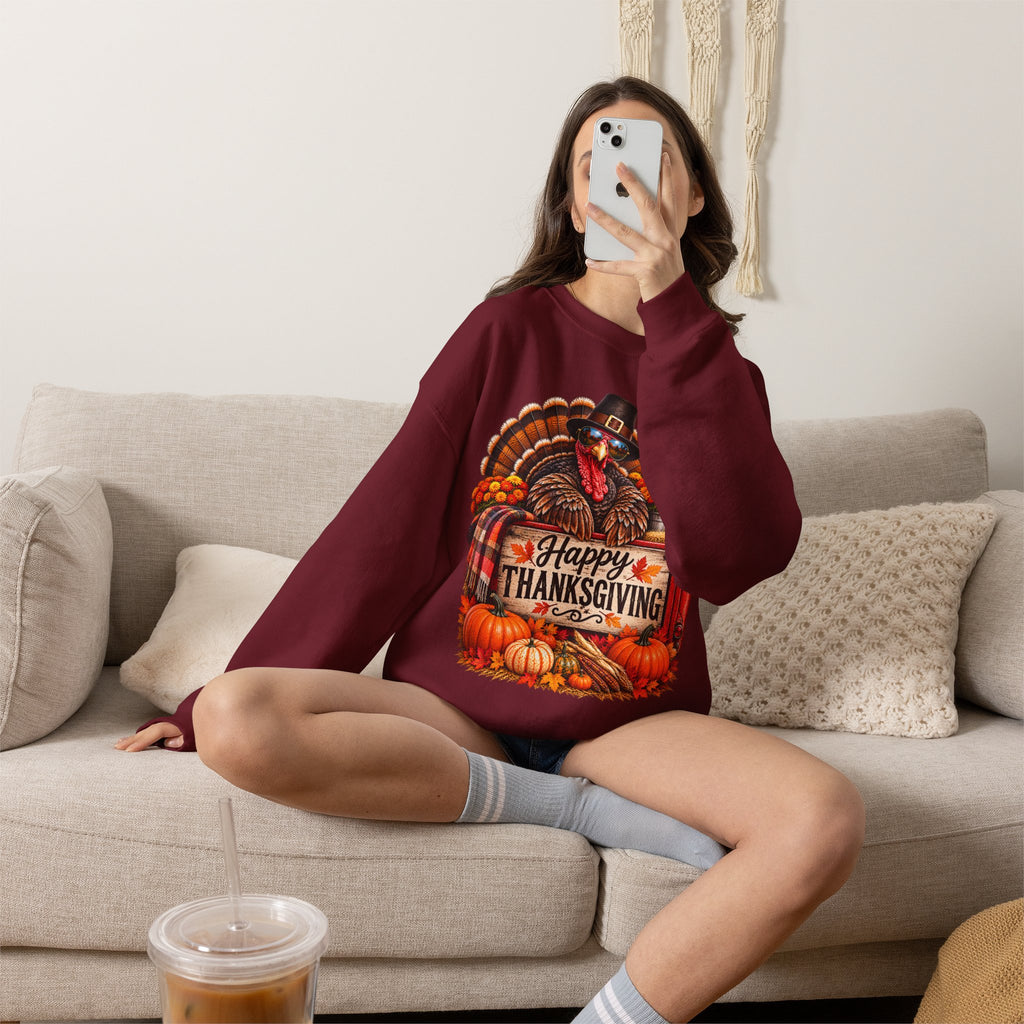 Happy Thanksgiving Turkey Sweatshirt — Fall Pumpkin Harvest Crewneck